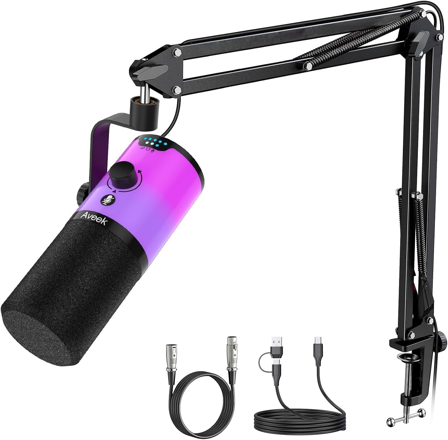 Aveek USB/XLR Dynamic Microphone with Boom Arm for Gaming & Streaming