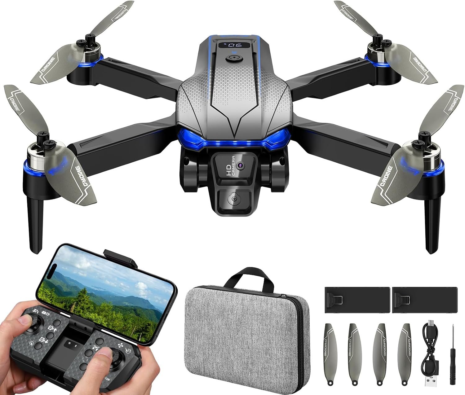 FPV Drone with 1080P Camera – Clearance! Foldable RC Mini Drone with Carrying Case, 2 Batteries, Gesture Selfie, Altitude Hold, One-Key Takeoff/Landing, 3D Flips, Adults and Kids– Only $25.99