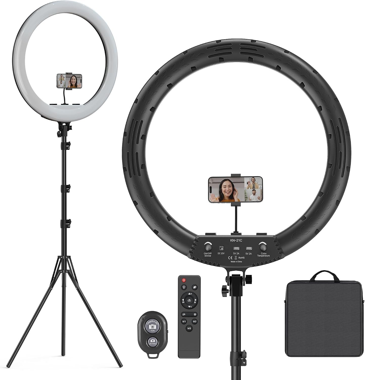 Hagibis 21 inch Ring Light with Stand Outer 55W 5600k Dimmable LED Light, Tripod Stand,and Phone Holder，Remote Controller,Carrying Bag ，CRI 97+ 2540lux, for Streaming Home Office Zoom Call Lighting