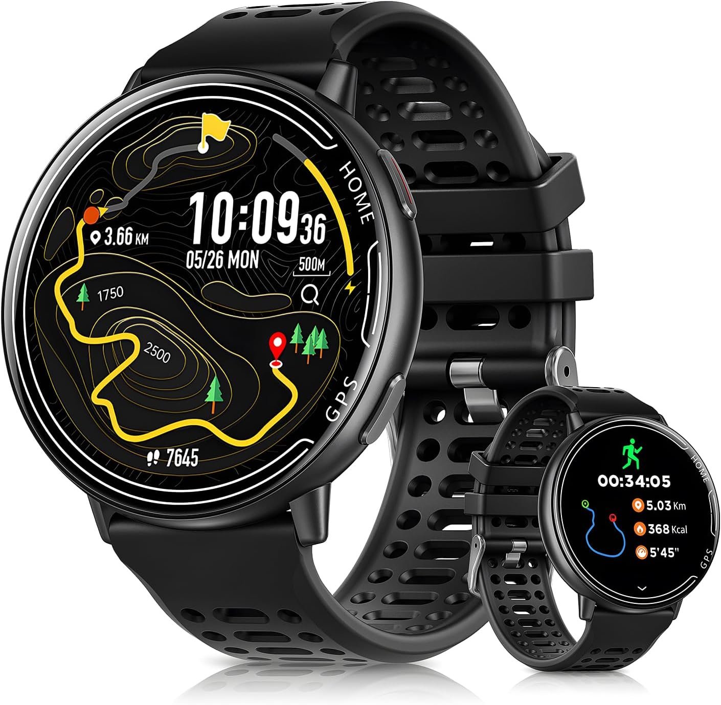 GPS Smart Watches for Men, 1.39″ AMOLED Screen Smartwatch, Bluetooth Call/100+ Sport Modes/GPS/Compass/Heart Rrate/Blood Pressure, Fitness-Tracker, Smartwatch for Android iPhone(Gray& Black)