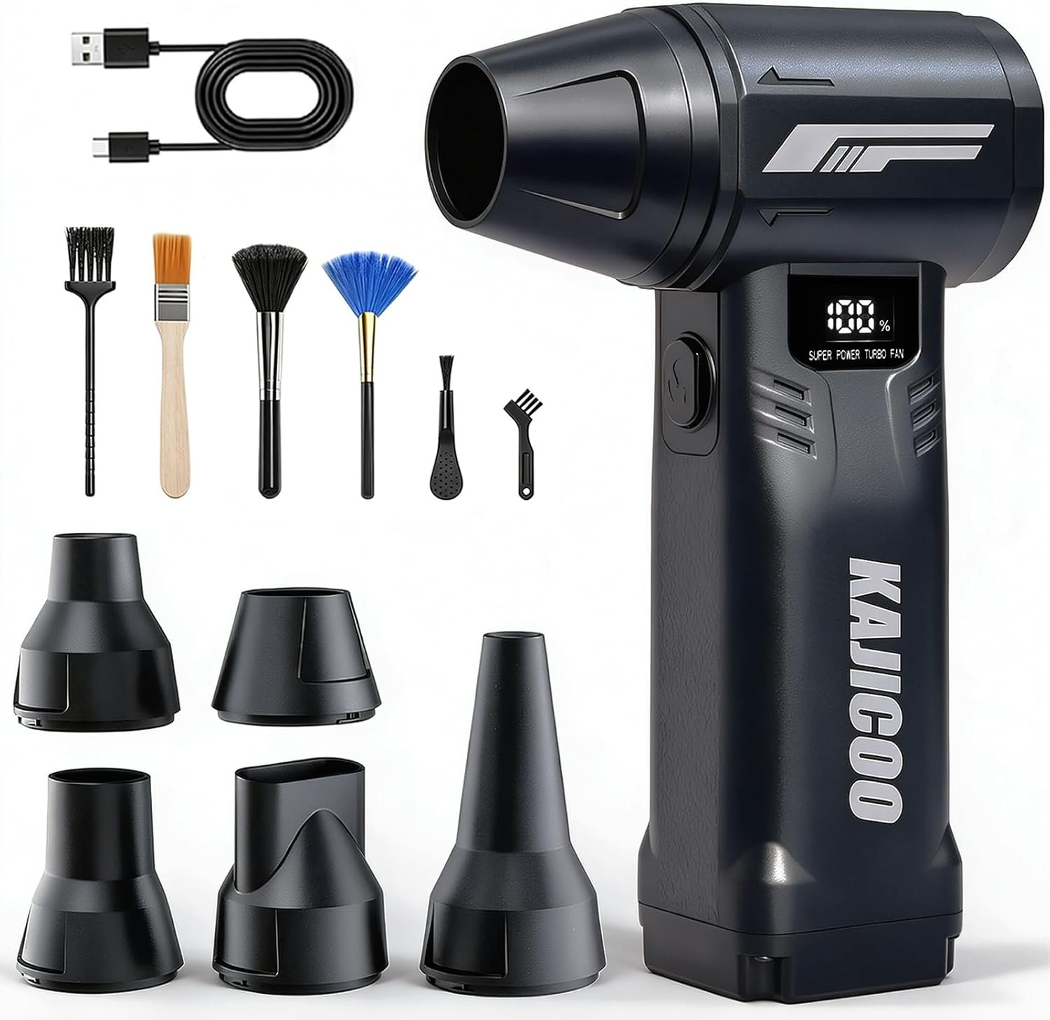 Compressed Air Duster, 230000RPM Super Power Electric Air Duster, 4-Speed Rechargeable Cordless Mini Air Blower, Type-C Charging, 5 Nozzles & 6 Brushes for PC, Keyboard, Car, Home, Outdoor