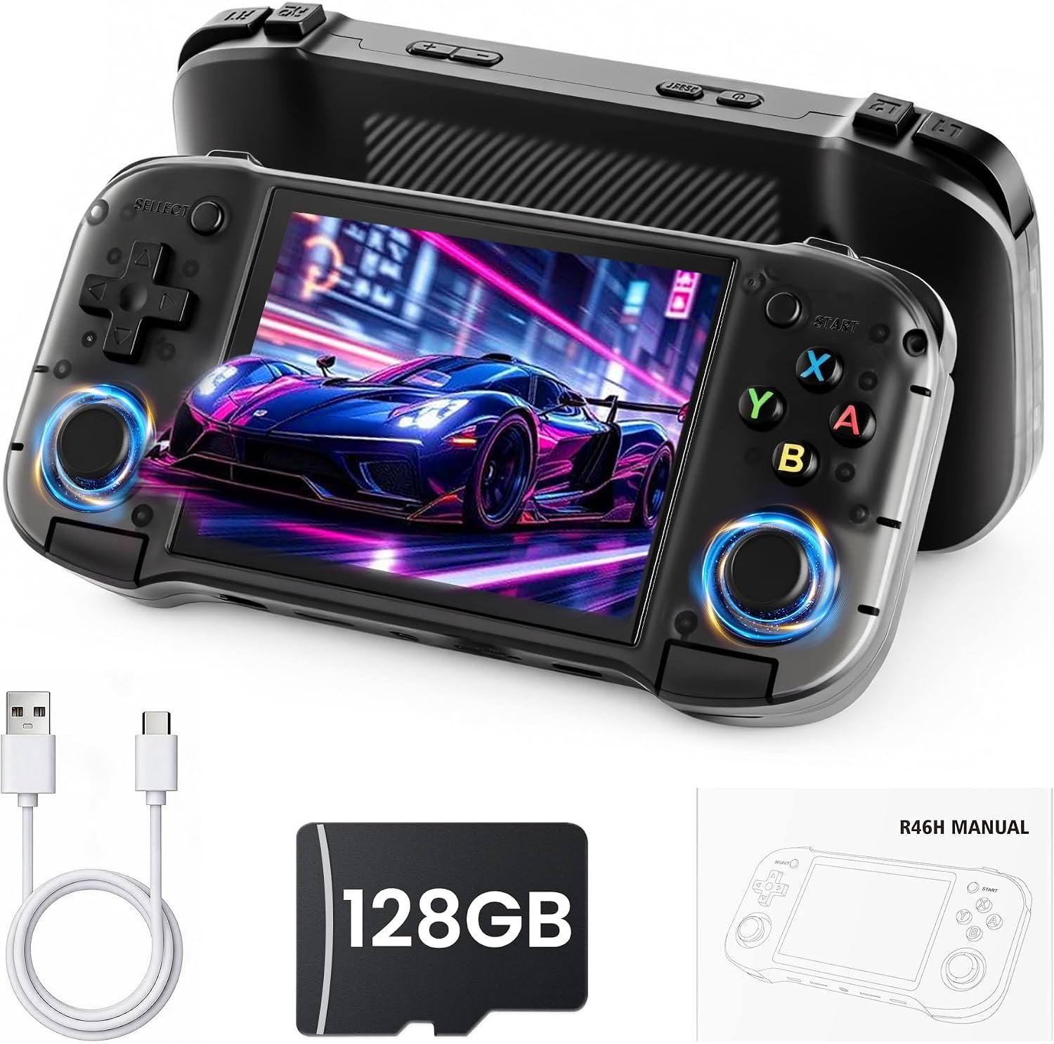 R46H Retro Handheld Game Console, Portable Gaming Console with 20,000+ Classic Games, 4.2” IPS Screen, Linux Handheld Emulator, 128GB TF Card, WiFi Multiplayer for Travel & Gifts(Dark)