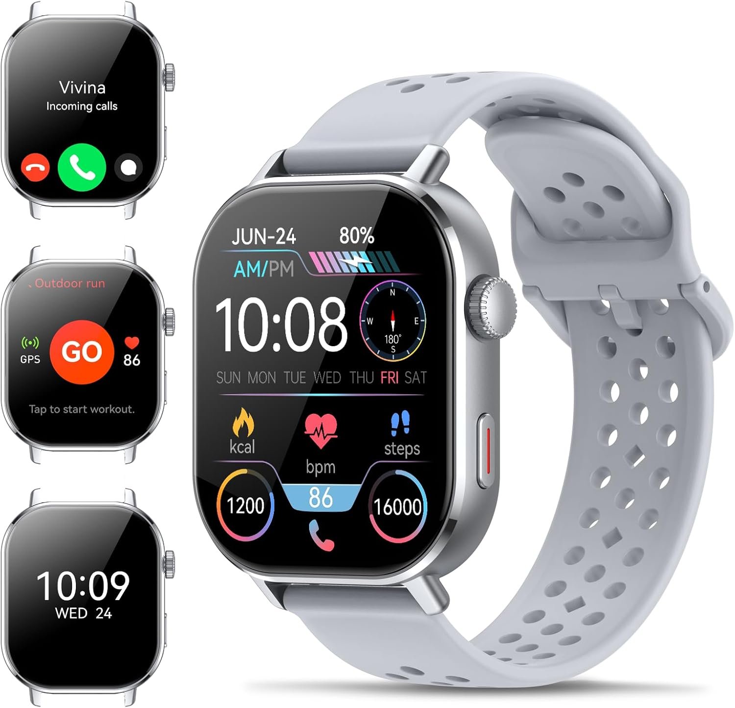 uaue GPS Smart Watch for Men, Fitness Tracker with 110+ Sports Modes, Fitness Watch with 2.06″ AMOLED Touchscreen, Heart Rate/Sleep Monitor, IP68 Waterproof, Notifications for Android iOS