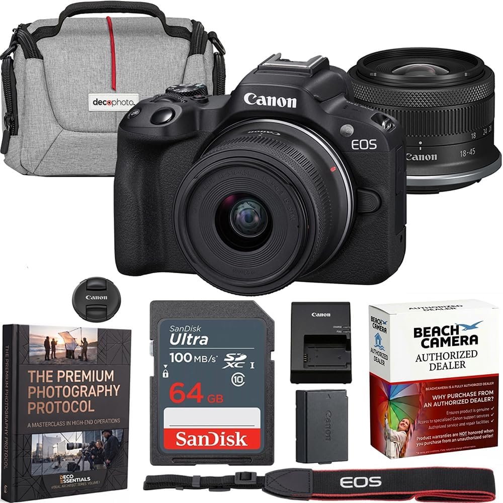 Canon EOS R100 Mirrorless Camera with 18-45mm F4.5-6.3 is STM Lens Bundle