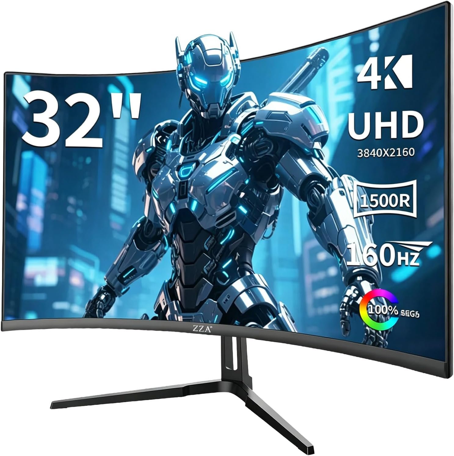 ZZA 32 Inch Curved Gaming Monitor 4K 160HZ Computer Monitor UHD 3840 * 2160P VA Screen, 1500R Curved, Supports AMD Freesync, 100% sRGB, Built-in Wall Mountable Installs(HDMI 2.1/DP 1.4)