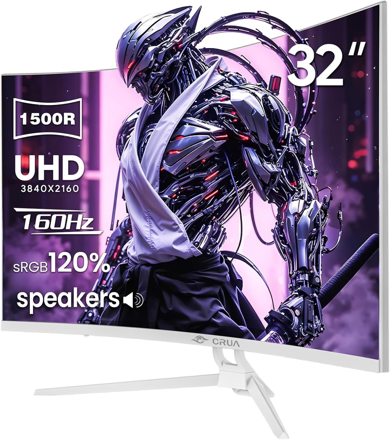 CRUA 32″ 4K UHD 160Hz Curved Gaming Monitor, 1500R, AMD FreeSync, White