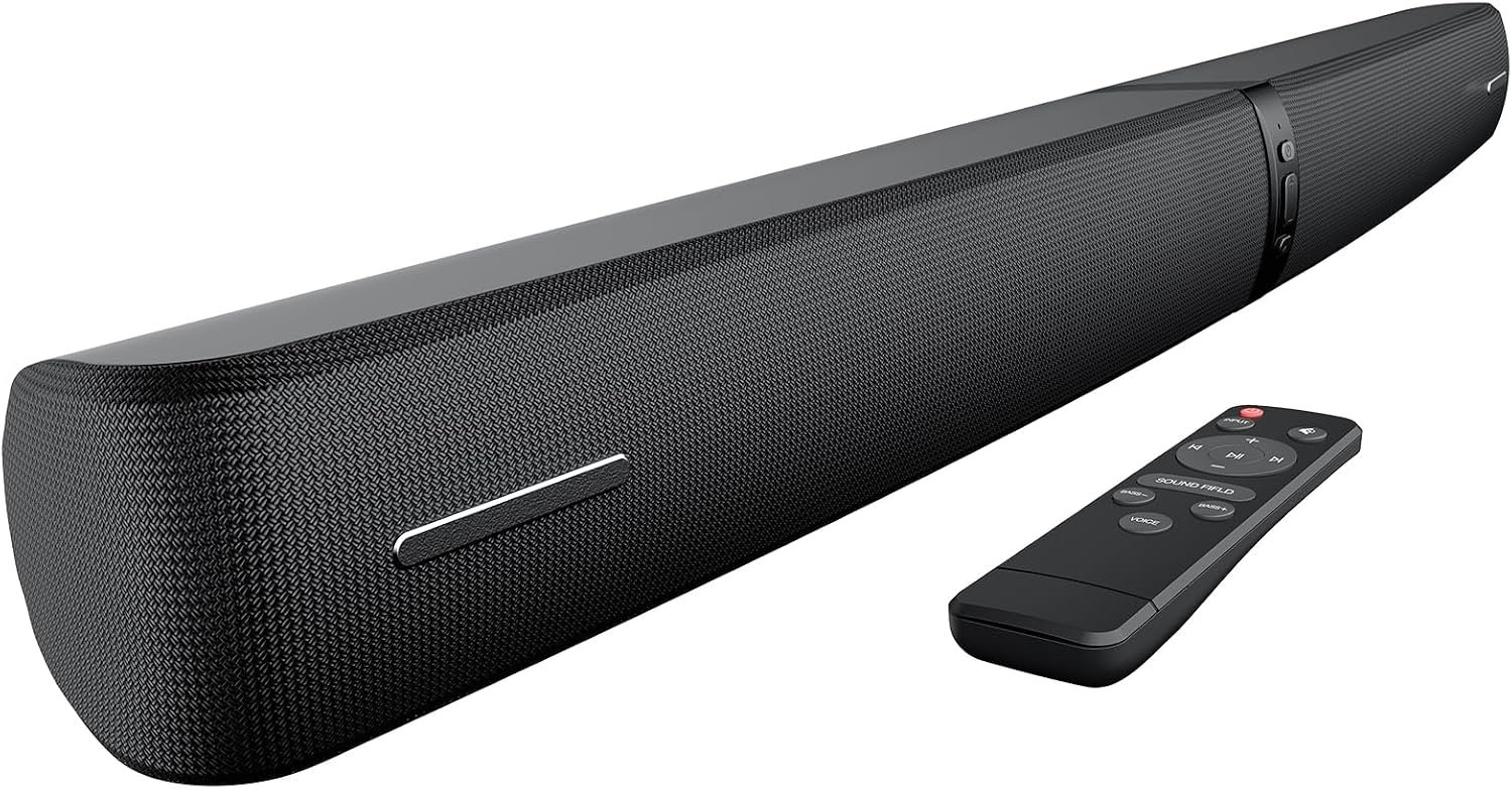 Sound Bar for Smart TV, 90W TV Sound Bar with Bluetooth, ARC, Optical & AUX Connection, 3 EQ Modes, Soundbar for TV, PC and Projectors