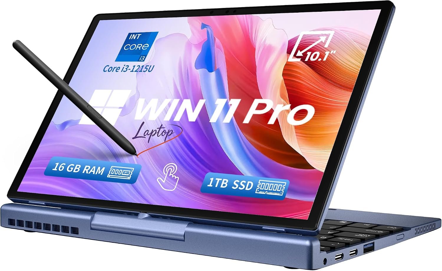 10.1″ 2-in-1 Touchscreen Laptop, Intel Core i3-1215U, 16GB RAM, 1TB SSD