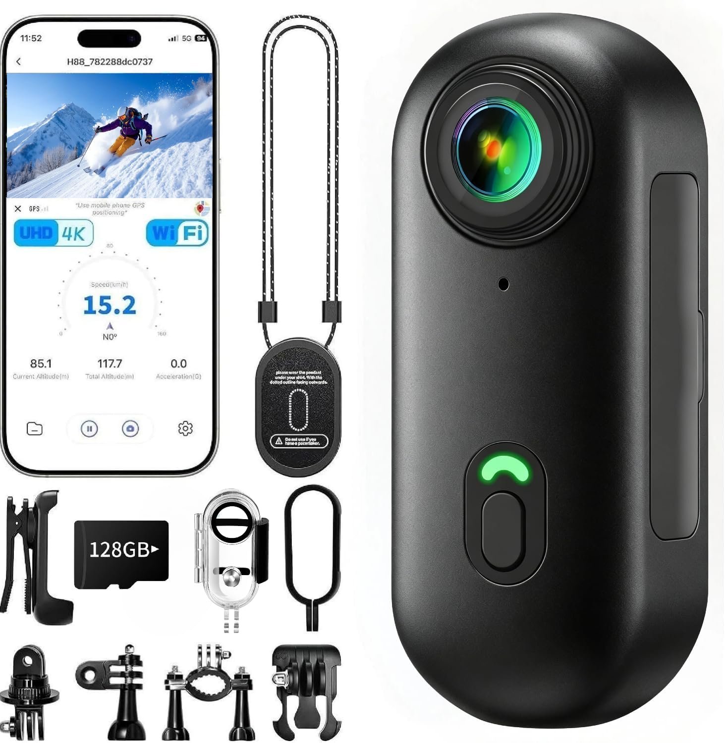 4K Mini Body Camera Wearable Action Body Cam,Sports Action Camera Thumb POV Cam Hands-Free Recording Skiing Camera, Premium Portable Camcorder Mount Anywhere for Work,Fishing (Black, 64, GB)