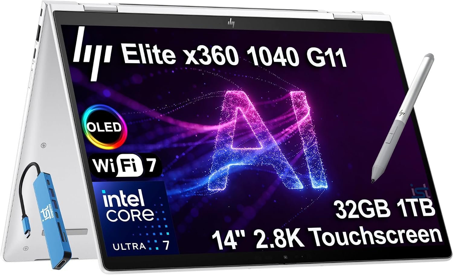 HP Elite x360 1040 G11, 14″ 2-in-1 Laptop, Ultra 7 155H, 32GB DDR5, 1TB SSD