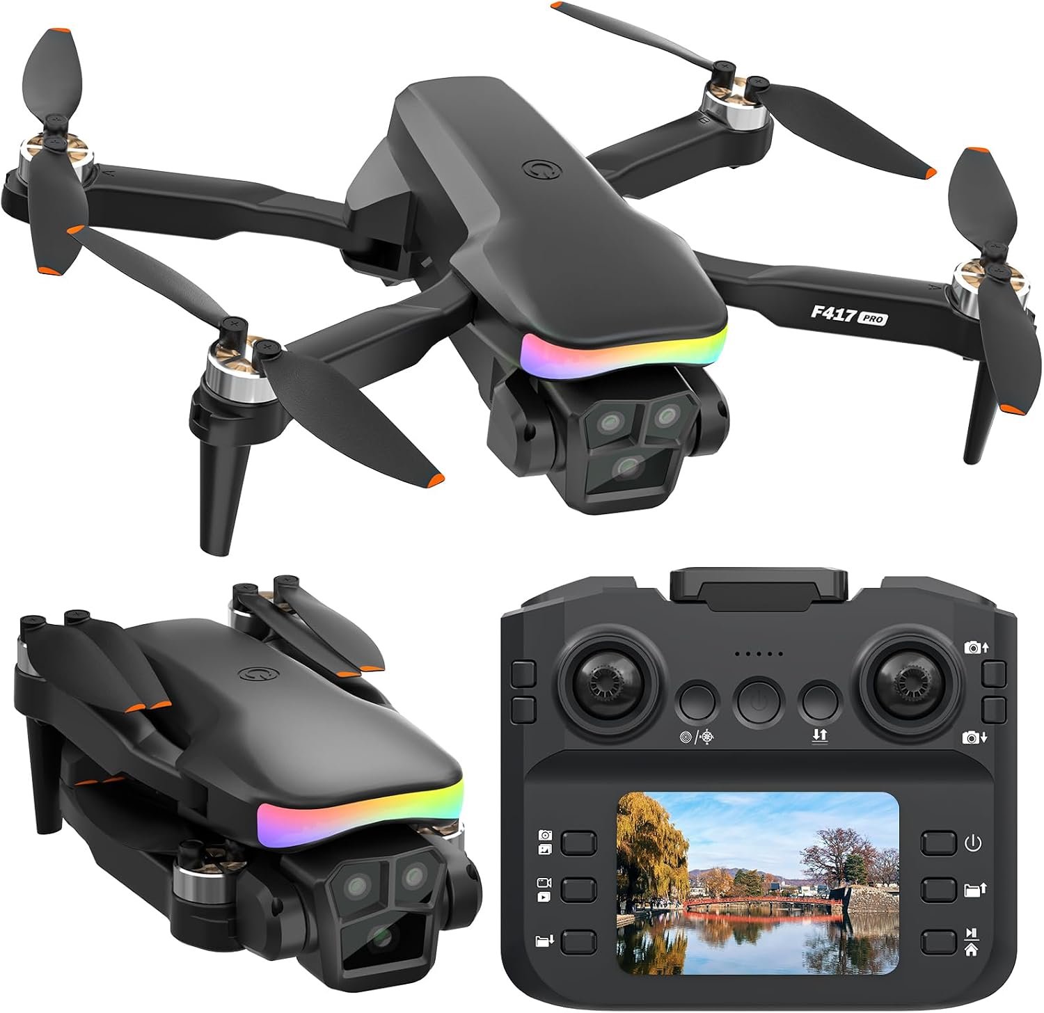F417PRO FPV Drone with Camera for Adults Kids Beginners, LCD Screen Remote Controller No Phone Needed, 1080P Adjustable Mini Brushless Drone, 3D Flip, Type-C, Under 249g No FAA Registration Toy Gift