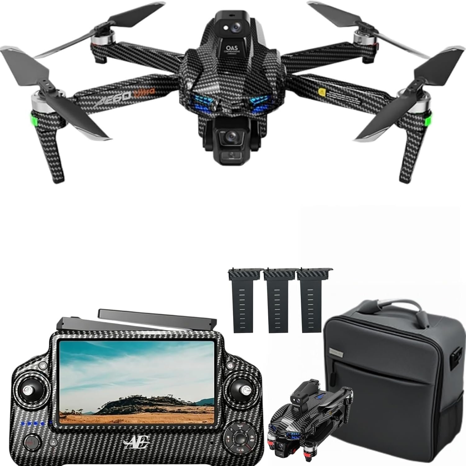AE60 Ultra Drone with Camera for Adults, 3 Batteries,Carbon Fiber,