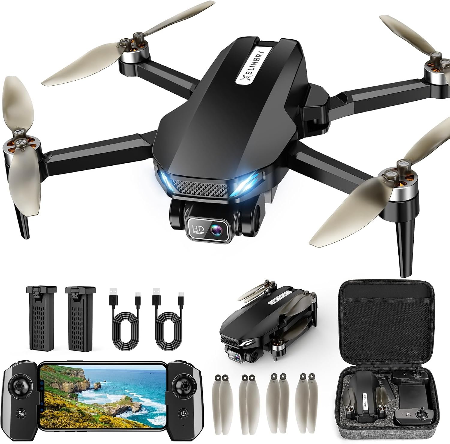 GPS Drone with Camera for Adults, 2K HD FPV Drone with Auto Return, Follow Me, Circle Fly, Waypoint Fly, Stable Hover, Brushless Motor, Foldable 5G Transmission Remote Control Quadcopter, Black