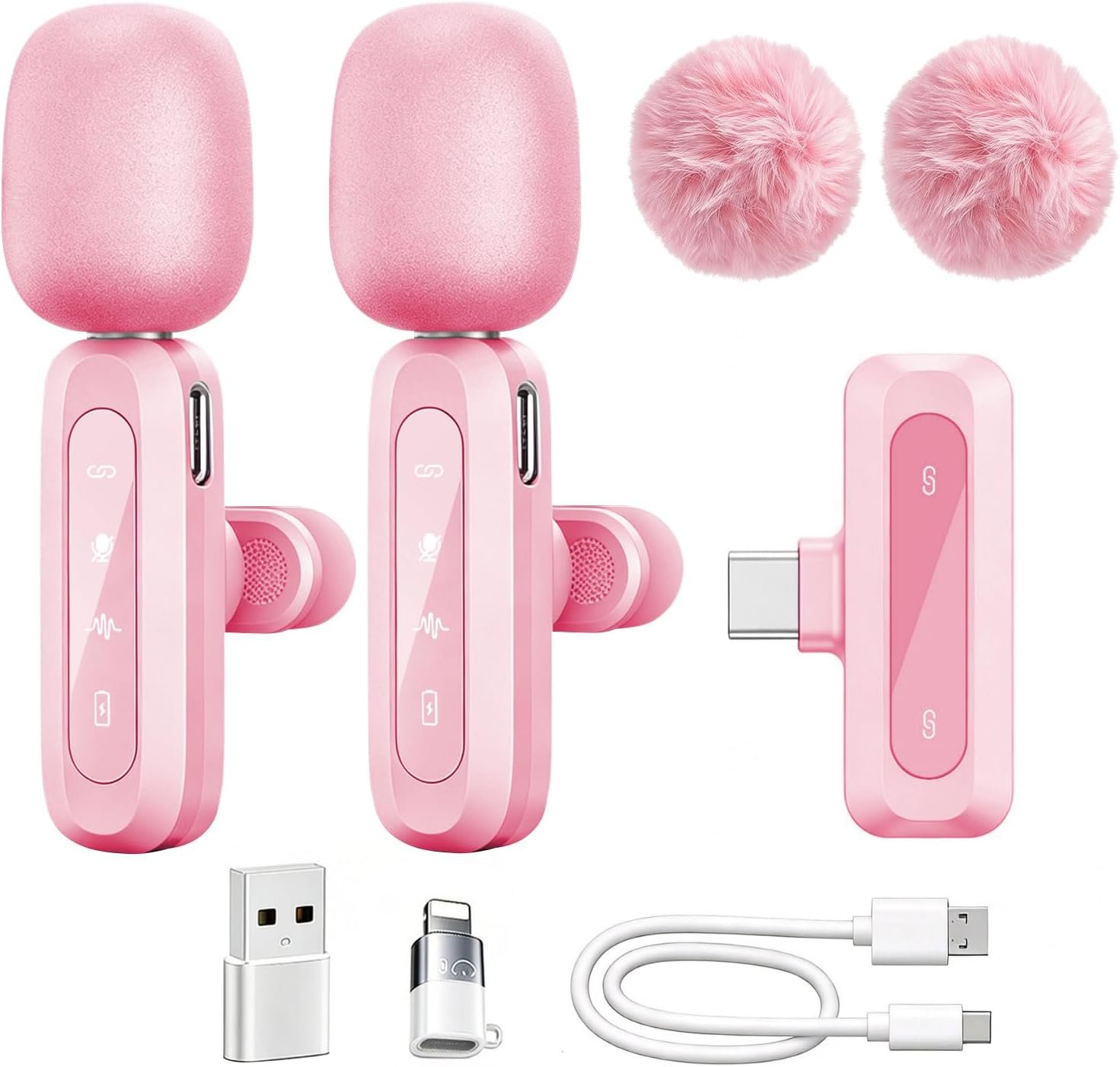 tongyu J3 Lavalier Microphone Wireless Mini Mic for iPhone Android/Tablet/PC Video Recording Clip-on Mics with DSP Noise Cancellation, Ideal for Vlog Tiktok YouTube Content Creator-Pink