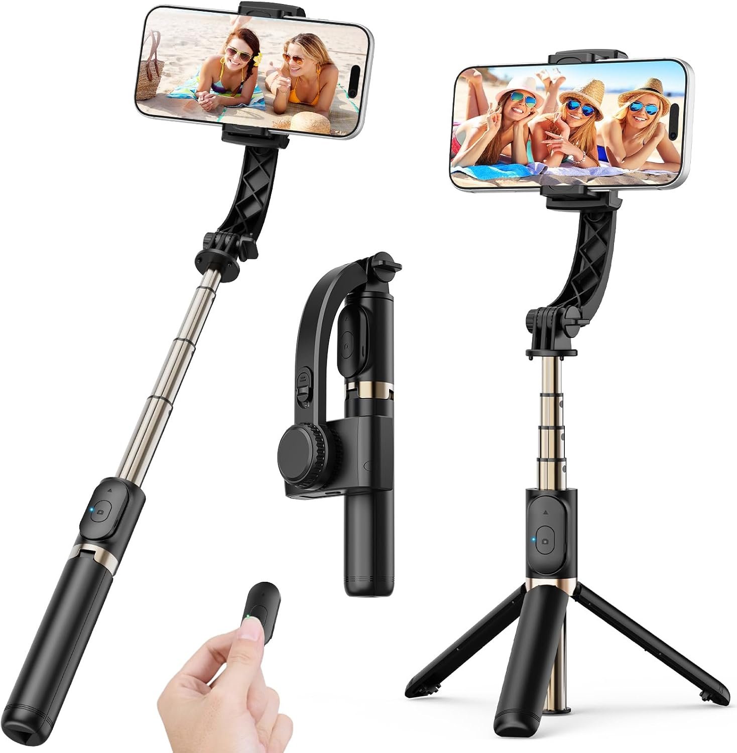 Gimbal Stabilizer for Smartphone, 1-Axis Auto Balance Handheld Gimbal, 360° Rotating Extendable Selfie Stick Tripod, Wireless Remote Control for iPhone Android Travel Vlogging TikTok YouTube