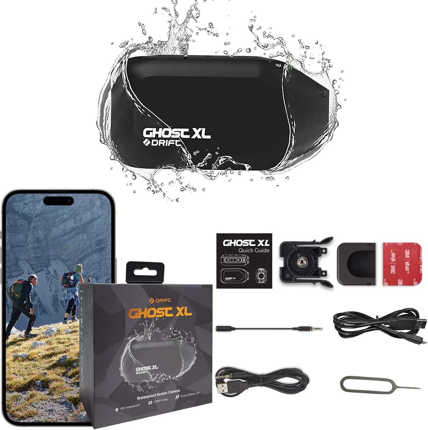 Drift Ghost XL Waterproof Action Camera, 9 Hour Battery 1080P WiFi Remote Control Sport Cameras with Helmet Cam Mount Accessories Kits, Wearable for Vlog Motorcycle Bicycle