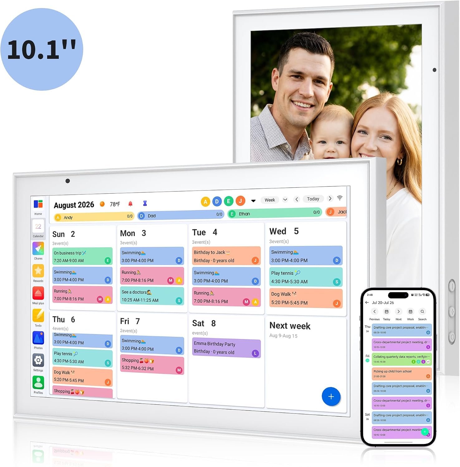 Smart Digital Calendar 10.1 Inch, Electronic Family Calendar Planner with Touchscreen, Shared Chore Chart, Meal Planner, To Do List & Schedule Board, WiFi Digital Family Command Center, Photo Frame