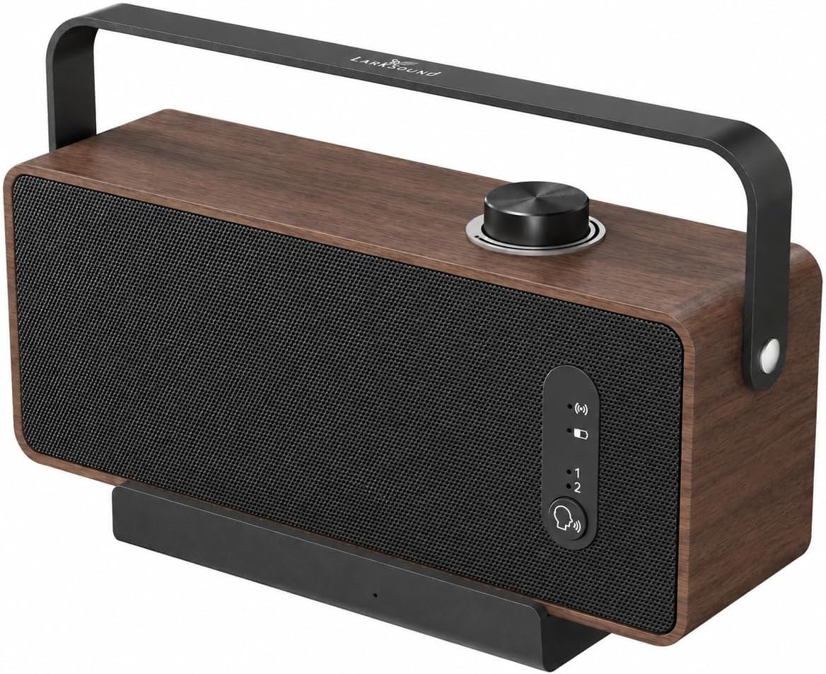 LARKSOUND Handy TV Speaker for Elderly, Portable TV Sound Amplifier with Dialogue Clarity, No Bluetooth Needed, Plug & Play Base, 3 EQ, HDMI/Optical/AUX, Headphone Jack, Gift for Parents (Walnut)