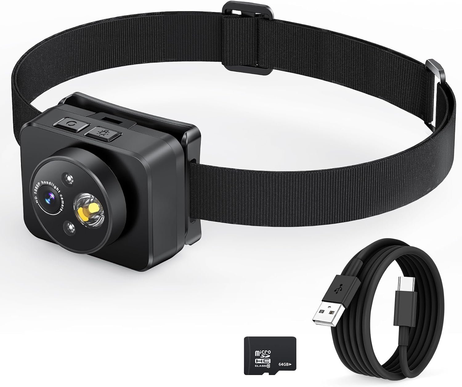 Head-Mounted Camera, LED Headlamp, 1080P HD Action Camera, Wearable Video Recording, 64GB Internal Storage, Suitable for Nighttime Outdoor Activities Such as Electricians, Cycling, and Fishing