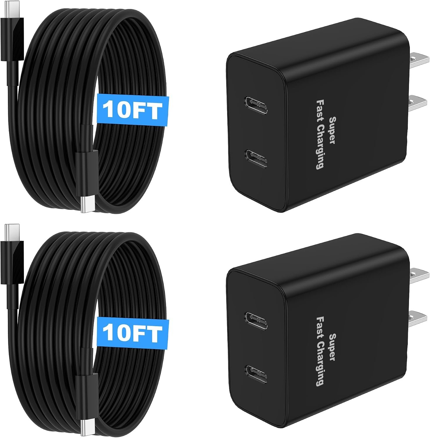 Super Fast Charger USB C, 45W Dual Port Android Phone Type C Charger 2Pack