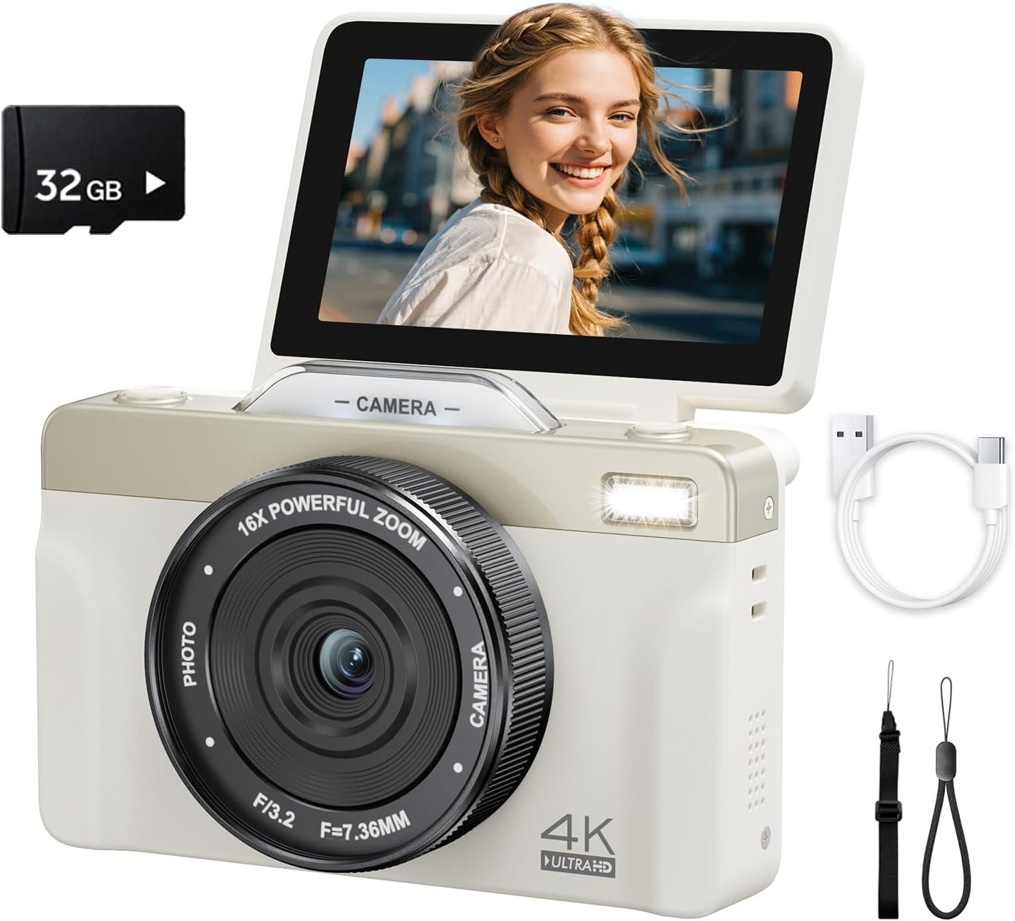 4K 64MP Digital Camera WiFi 180°Flip Screen Autofocus 16X Zoom