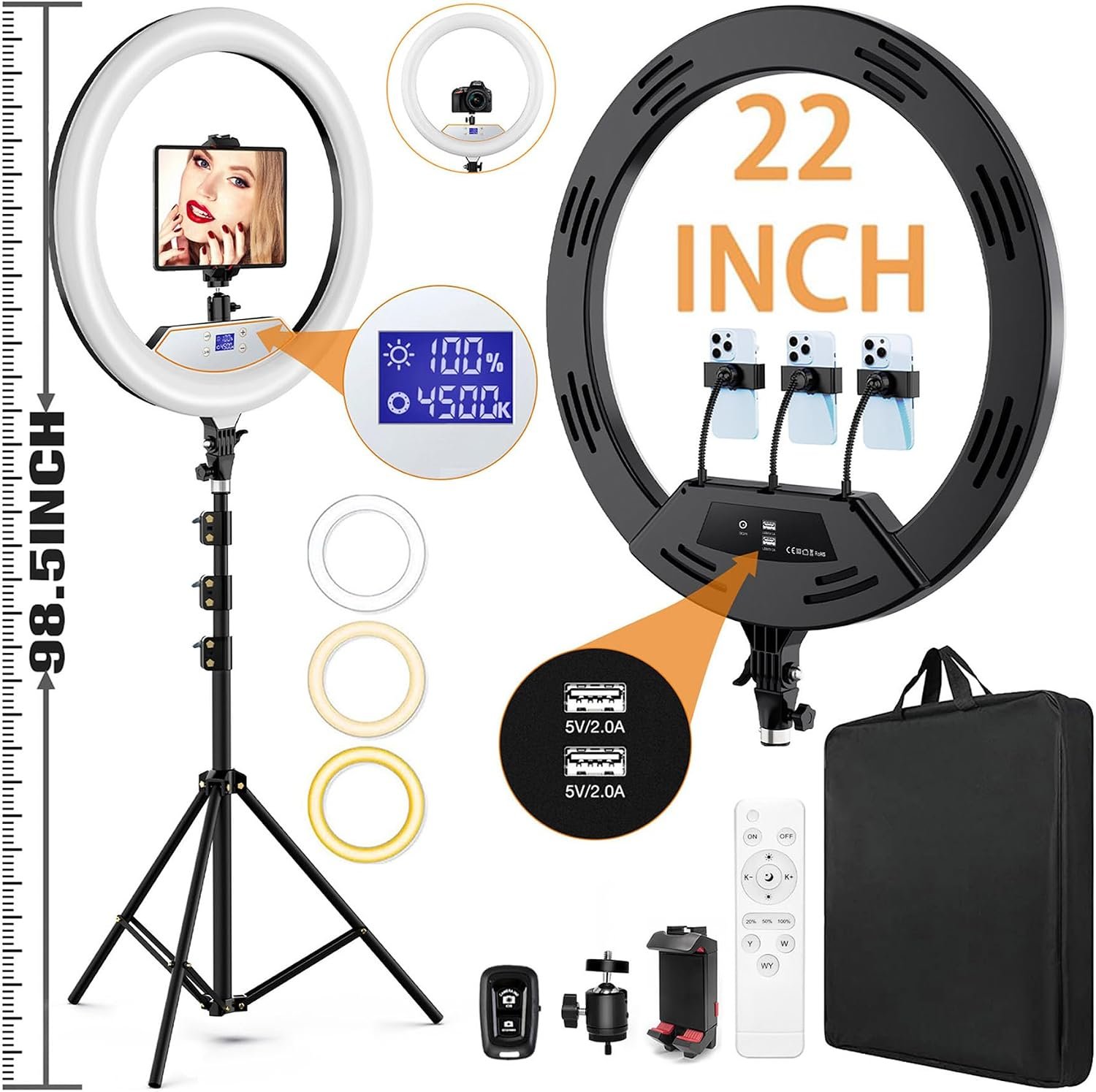 MACTREM Large 22″ Ring Light for iPad iPhone with 75″ Tripod Stand Barber