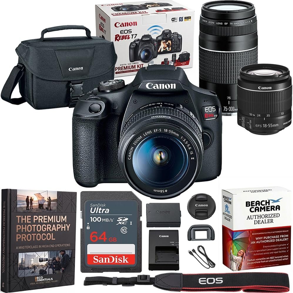 Canon EOS Rebel T7 DSLR Camera with 2 Lens Kit 18-55mm & 75-300mm Bundle