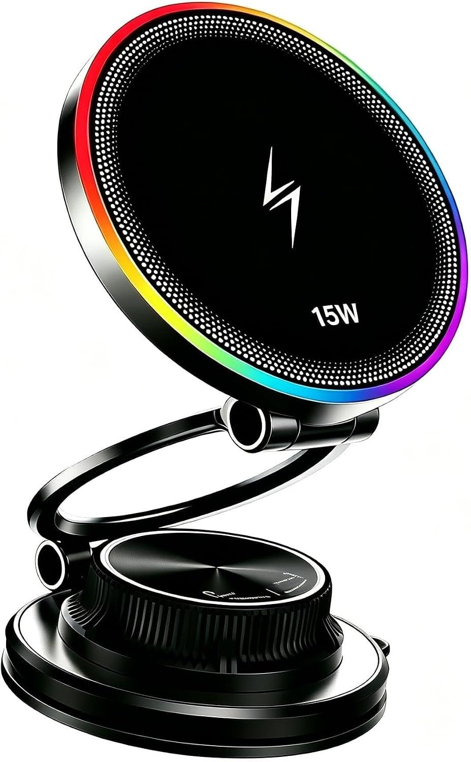 15W Fast Wireless Car Charger, Magnetic Dashboard Phone Holder, 360 Rotating Foldable Bracket, Compatible with MagSafe, Strong N52 Magnet & Gel Suction for iPhone17/16/15 pro and Samsung (Black)