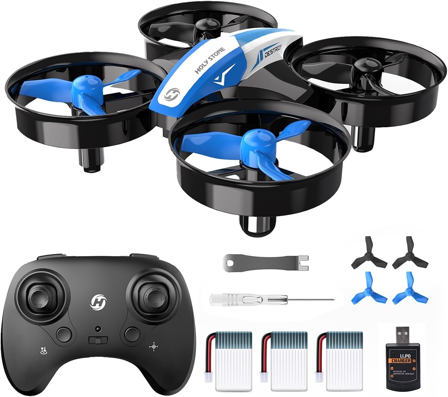 Holy Stone Mini Drone for Kids and Beginners RC Nano Quadcopter Indoor Small Helicopter Plane with Auto Hovering, 3D Flips, Headless Mode and 3 Batteries, Great Gift Toy for Boys and Girls, HS210 Blue