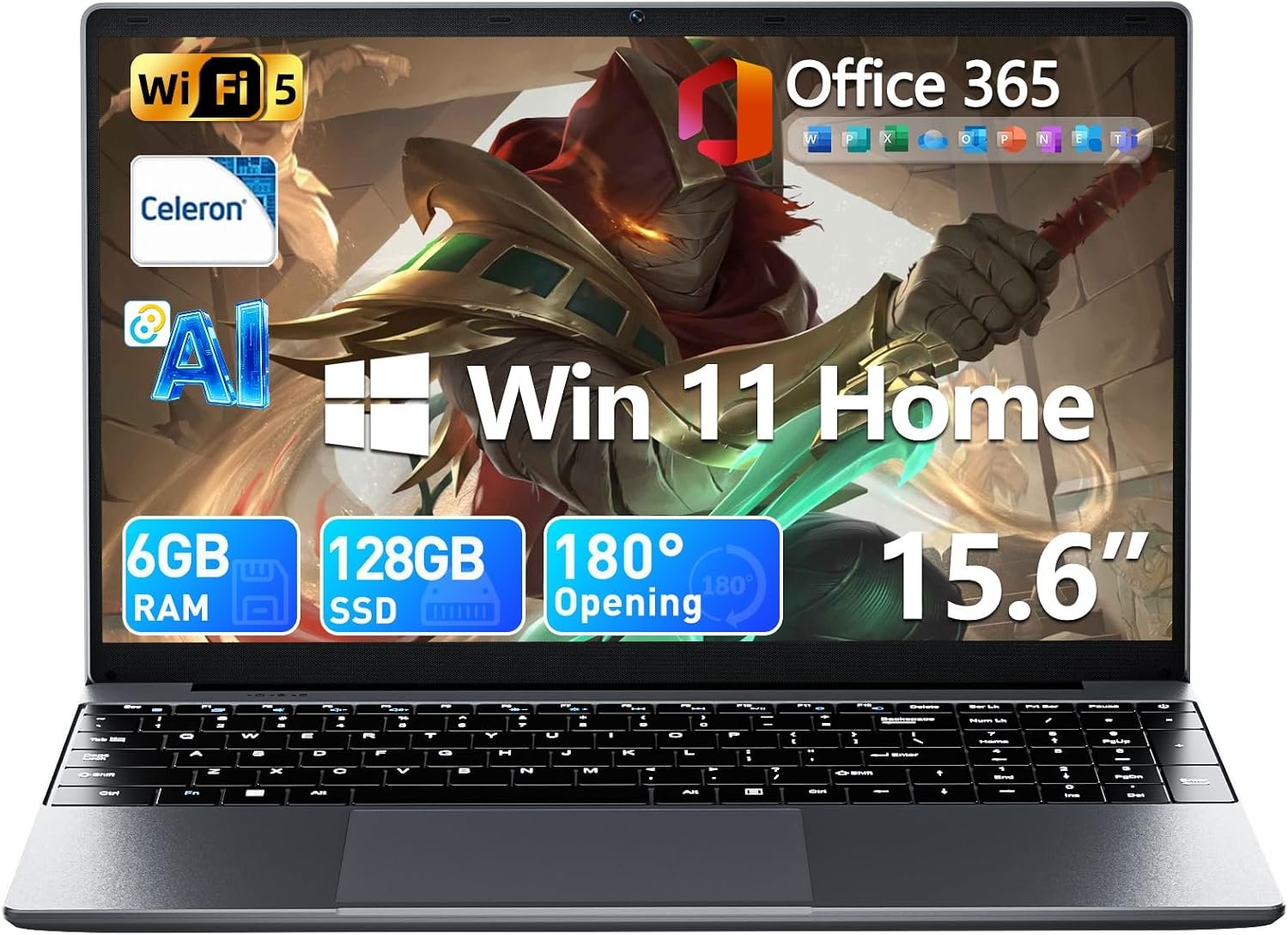 15.6 Inch Laptop with 6GB RAM 128GB SSD, Win 11 Home