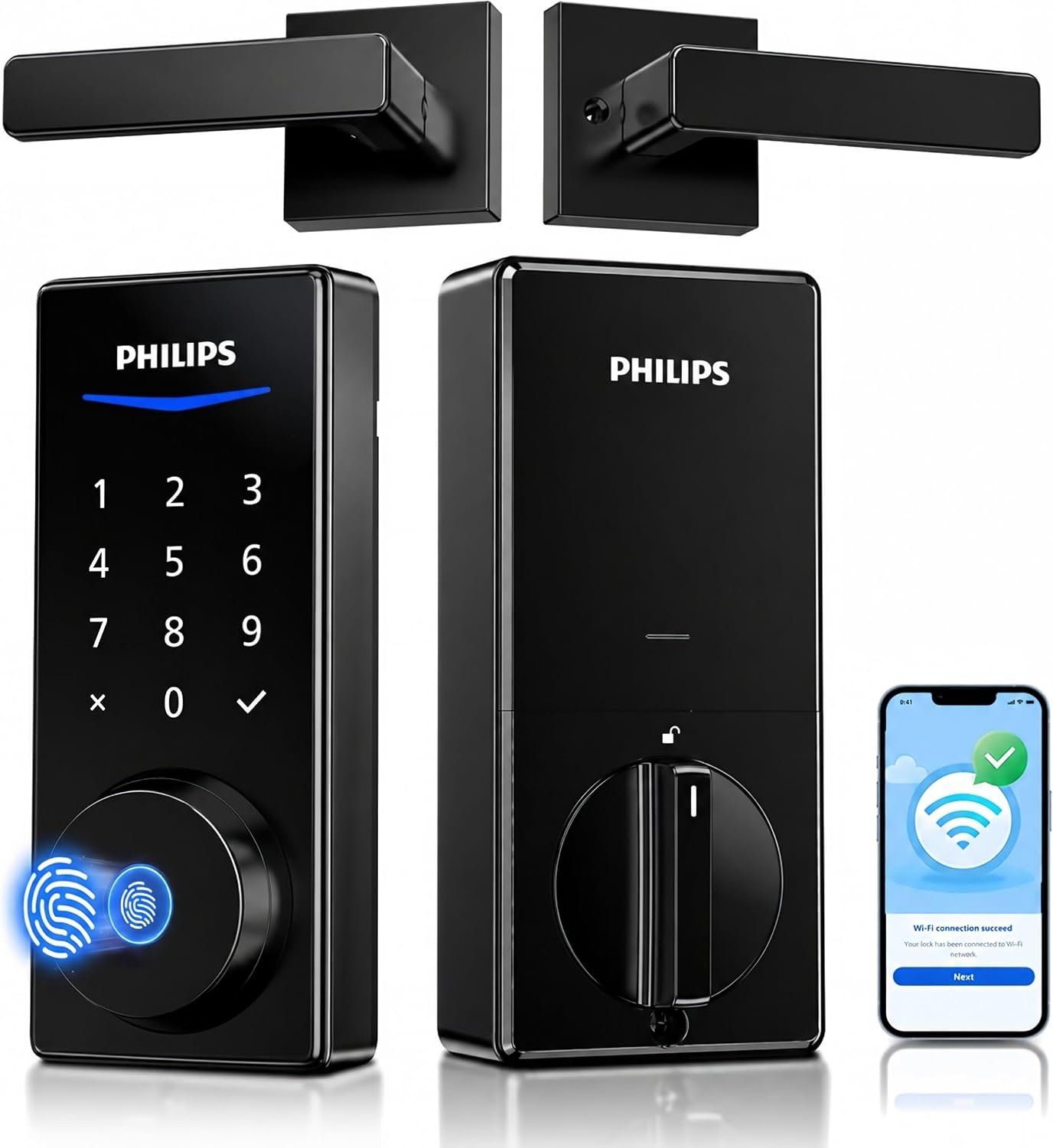 Philips Fingerprint Door Lock, WiFi Front Door Lock Set with Touchscreen
