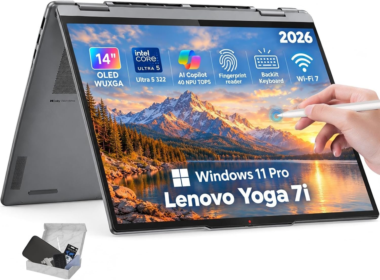 Lenovo Yoga 7i 2-in-1 Touchscreen Laptop, Ultra 5 322, 14” OLED 16GB 1TB