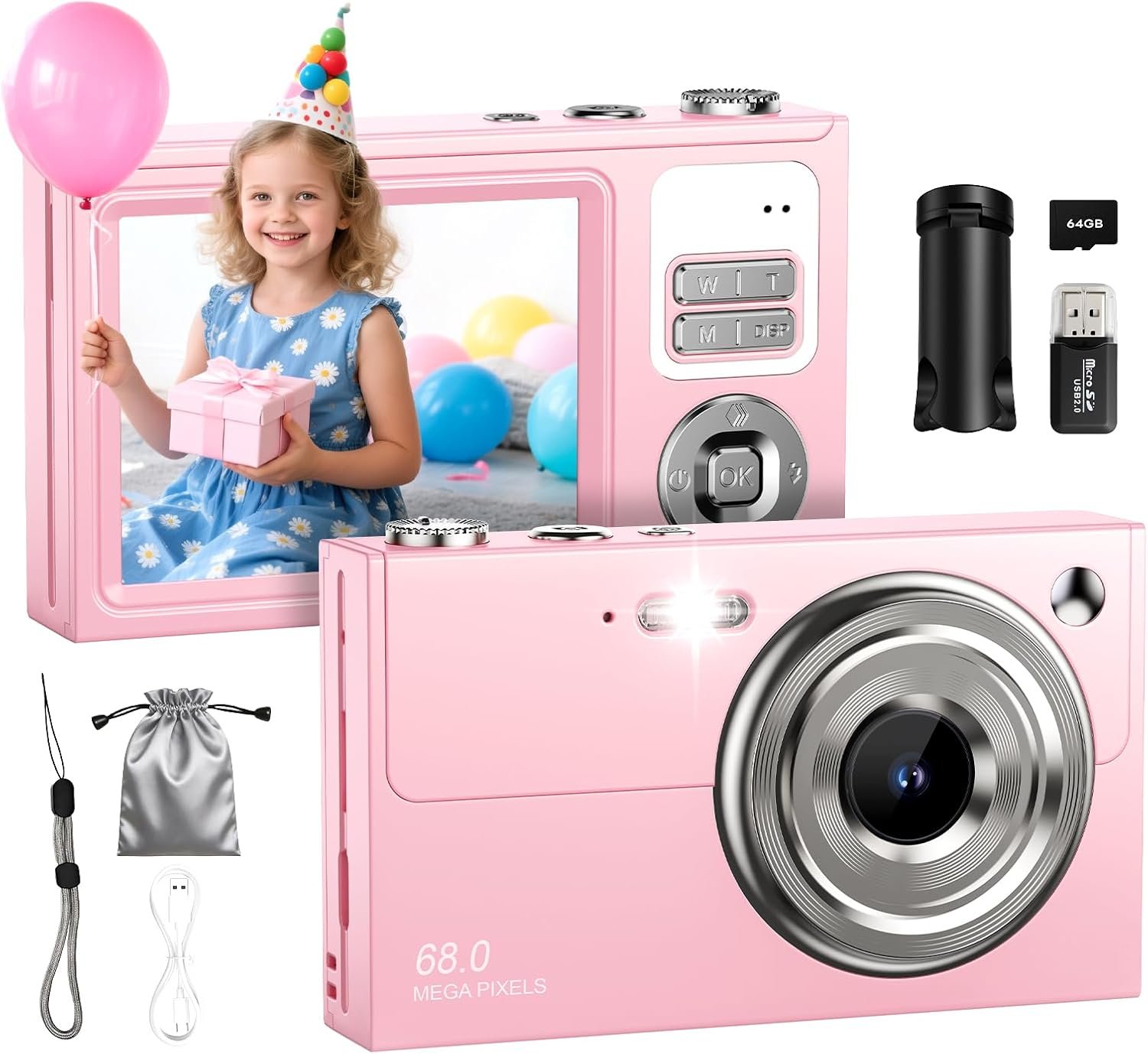 Digital Camera for Kids & Beginners 64GB SD Point and Shoot Digital Cameras