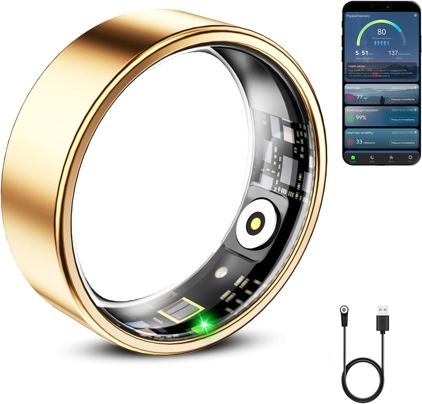 Mirlray Smart Ring for Women & Men, Smart Ring Health Tracker, Blood Oxygen & Heart Rate Monitor, Long Lasting Battery Sleep Ring, Waterproof Fitness Ring (R02C, Rose Gold, 7)