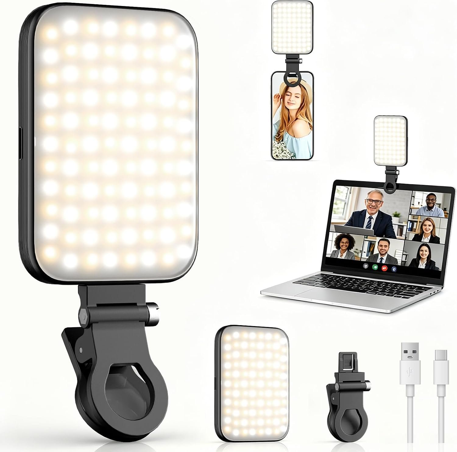 Selfie Light for iPhone, Laptop & Phone – Rechargeable Clip-On Ring Video Light with Digital Display, 3 Light Modes & 10 Brightness Levels for TikTok, Zoom Calls, Live Streaming, Vlog & Makeup