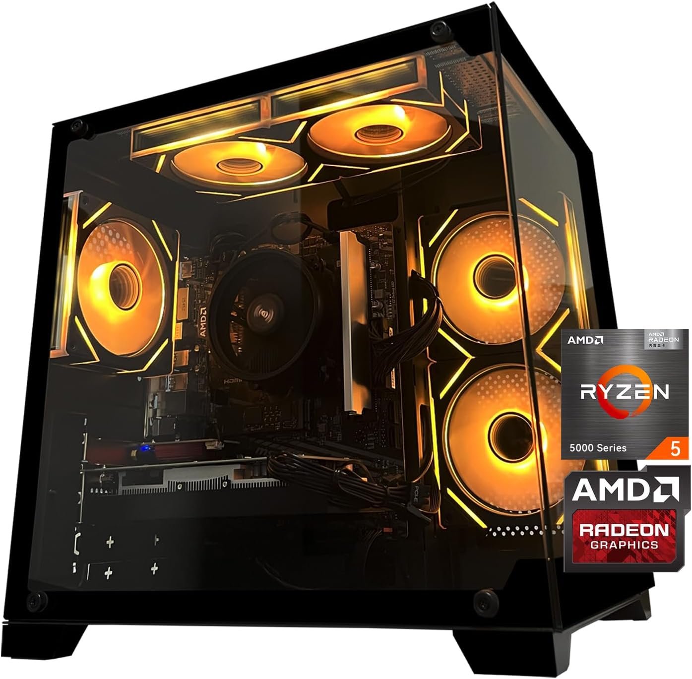 SKYESEV Prebuilt Gaming Desktop PC, AMD Ryzen 5 5500, RX 6500XT,16GB DDR4 3200MHz RAM, 512G NVMe SSD, ARGB Air Cooling, Wi-Fi,Tower Computer for Gaming, Streaming, Editing