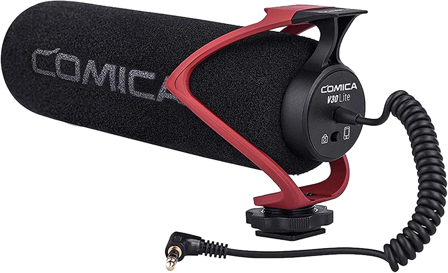 COMICA CVM-V30 LITE Video Microphone,Super-Cardioid Condenser On-Camera Shotgun Microphone for Canon Nikon Sony Panasonic DSLR Cameras,Mic for iPhone Android Smartphone with 3.5mm Jack(Red)