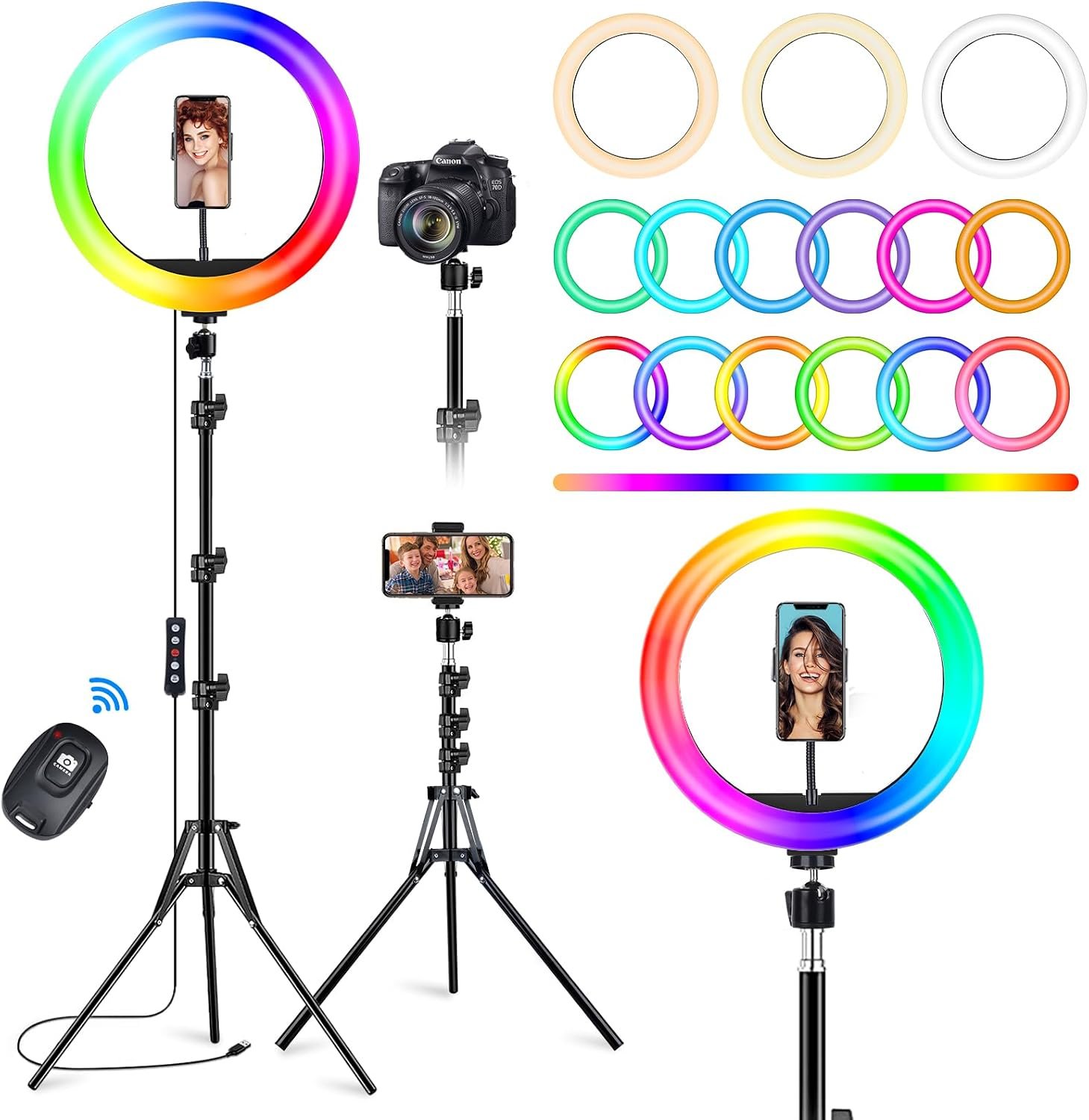 STALLY 10.2″ Ring Light with Stand and Phone Holder, 75″ Tripod 96 RGB Mode