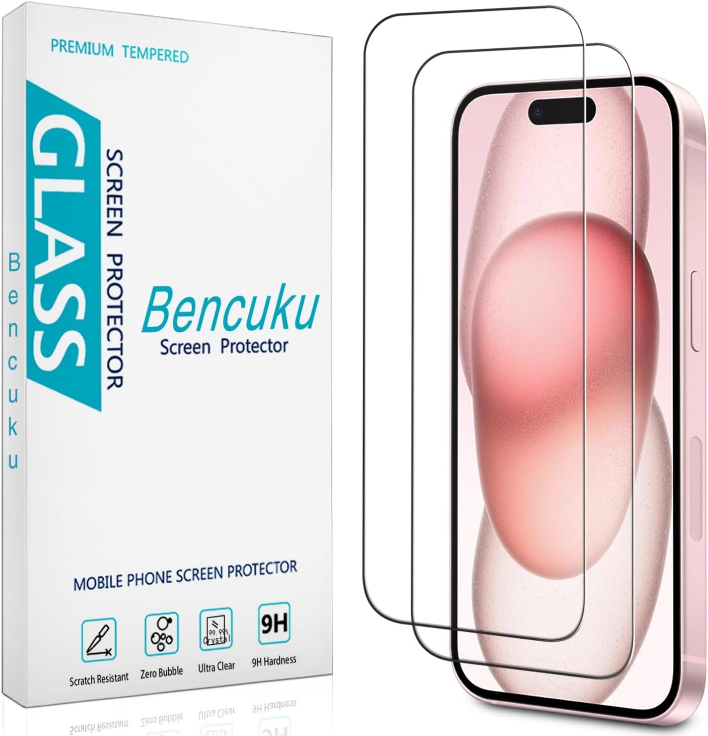 2 Pack Screen Protector for iPhone 15 6.1 inch Tempered Glass