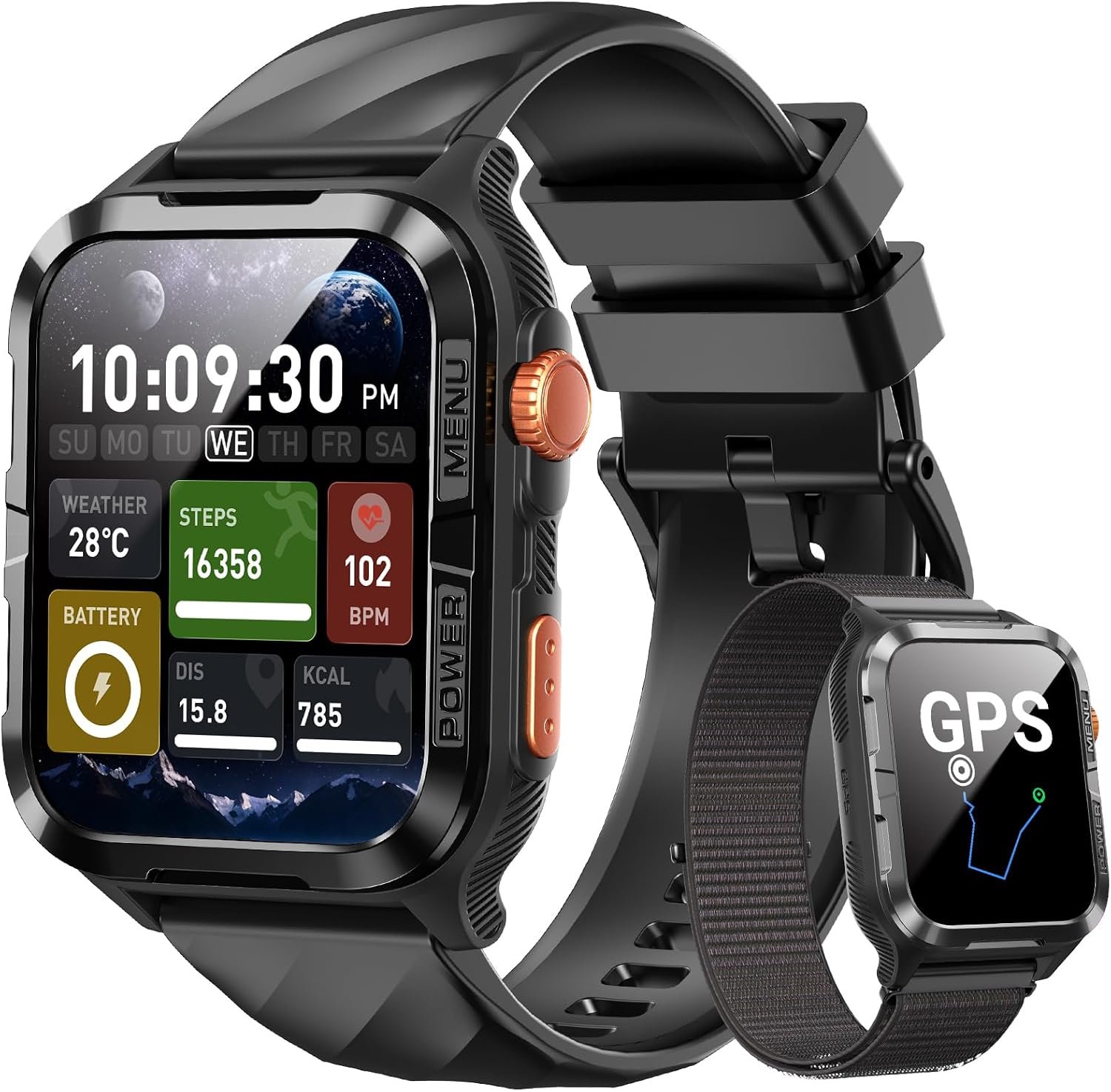 IOWODO GPS Smart Watch for Men with ChatGPT, Compass & Flashlight/2 Straps