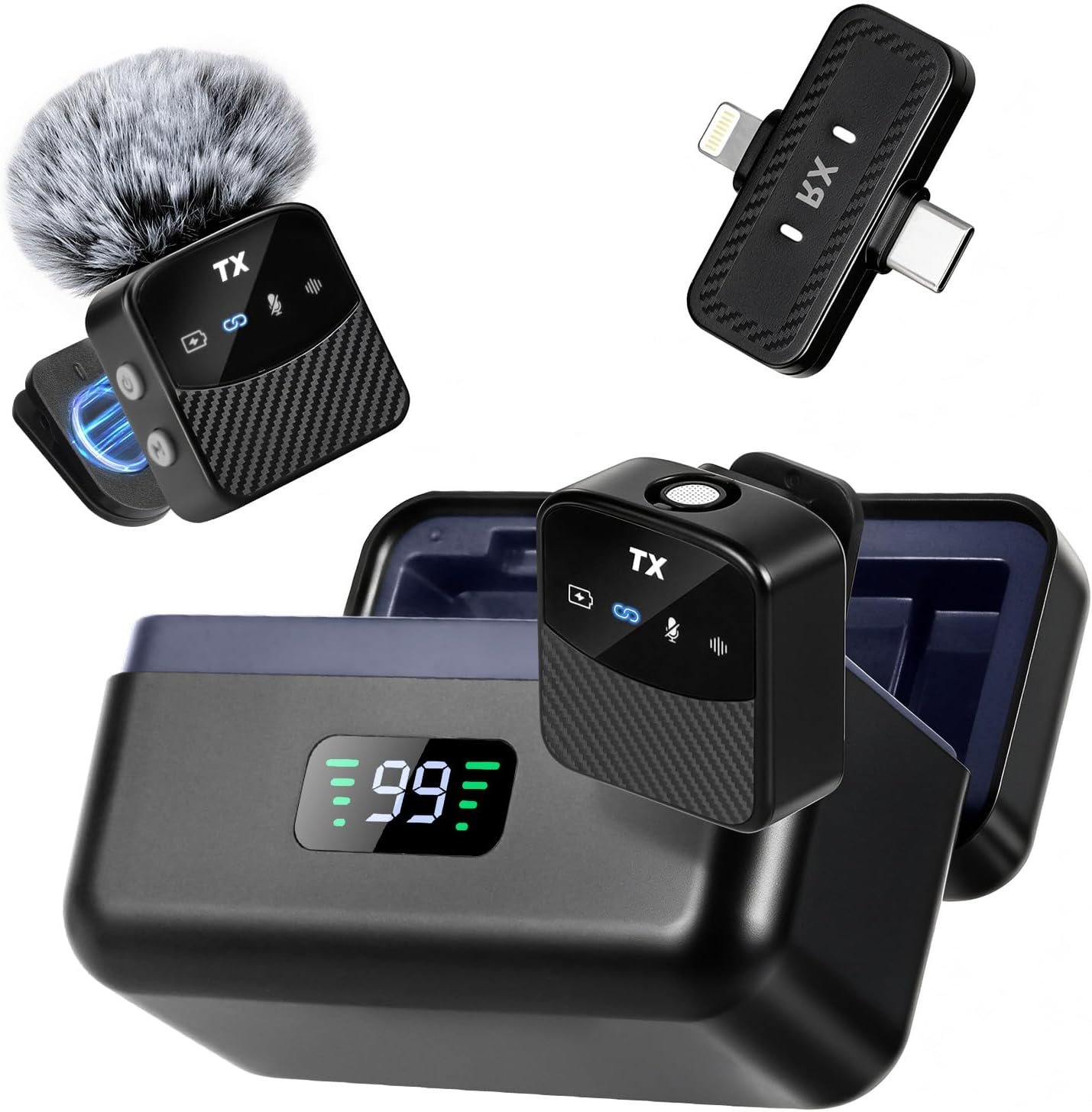Wireless Lavalier Microphones for iPhone/Android, 25H Battery Life Mini Mic