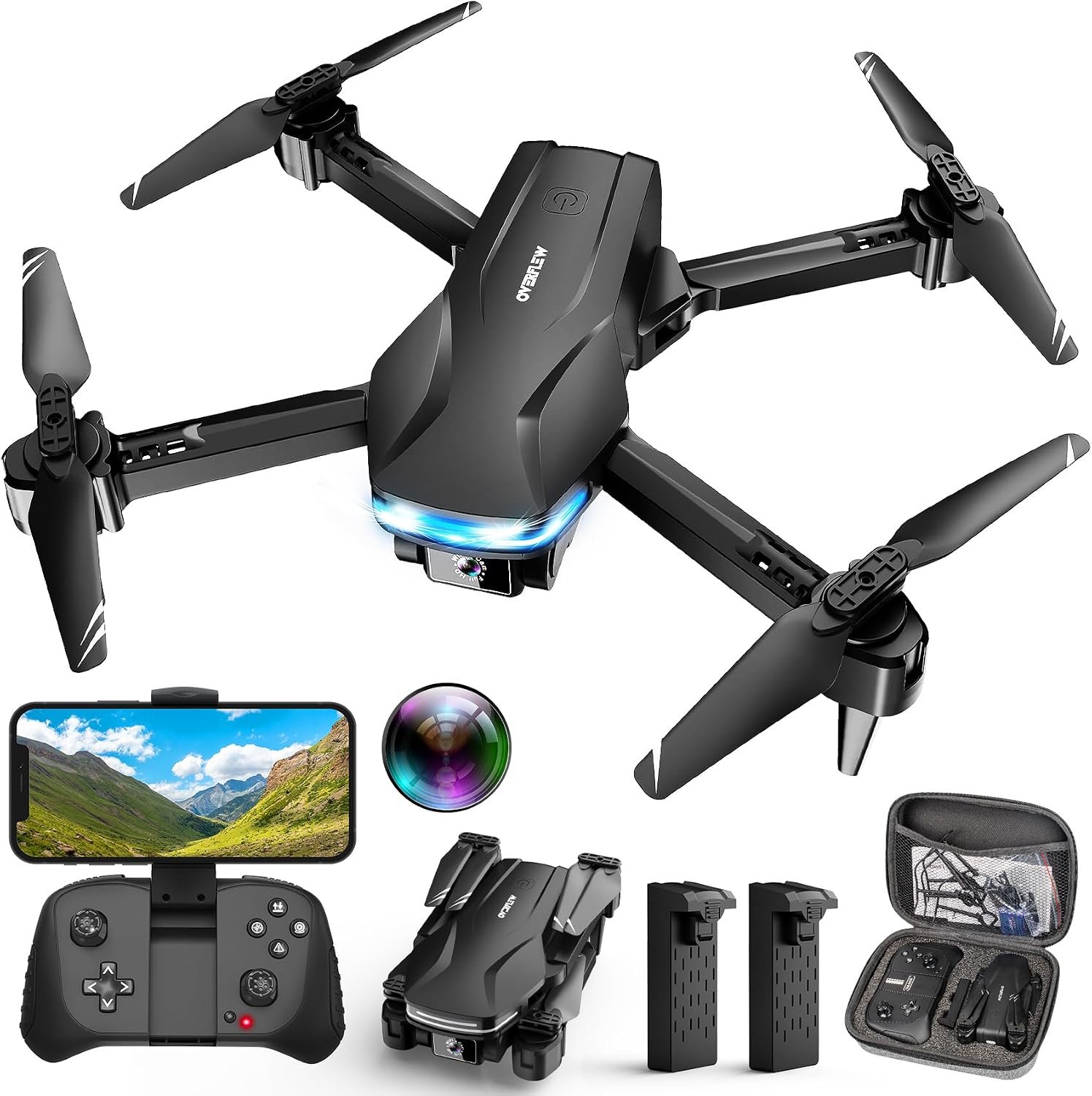 1080P Drones with Camera for Adults, Foldable Drone with 2 Batteries