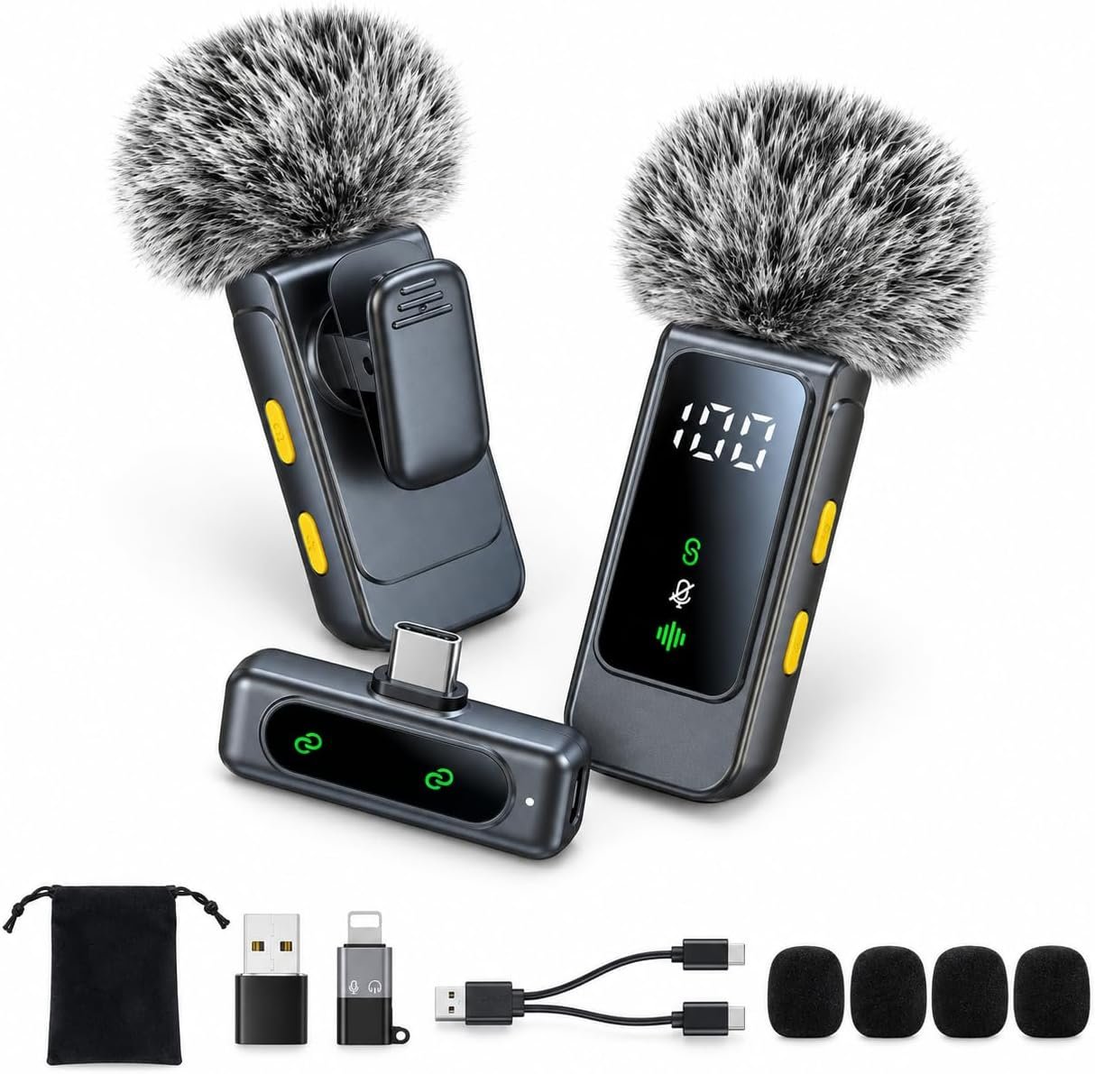 Wireless Lavalier Microphone for iPhone & Android, USB-C Clip-On Microphone