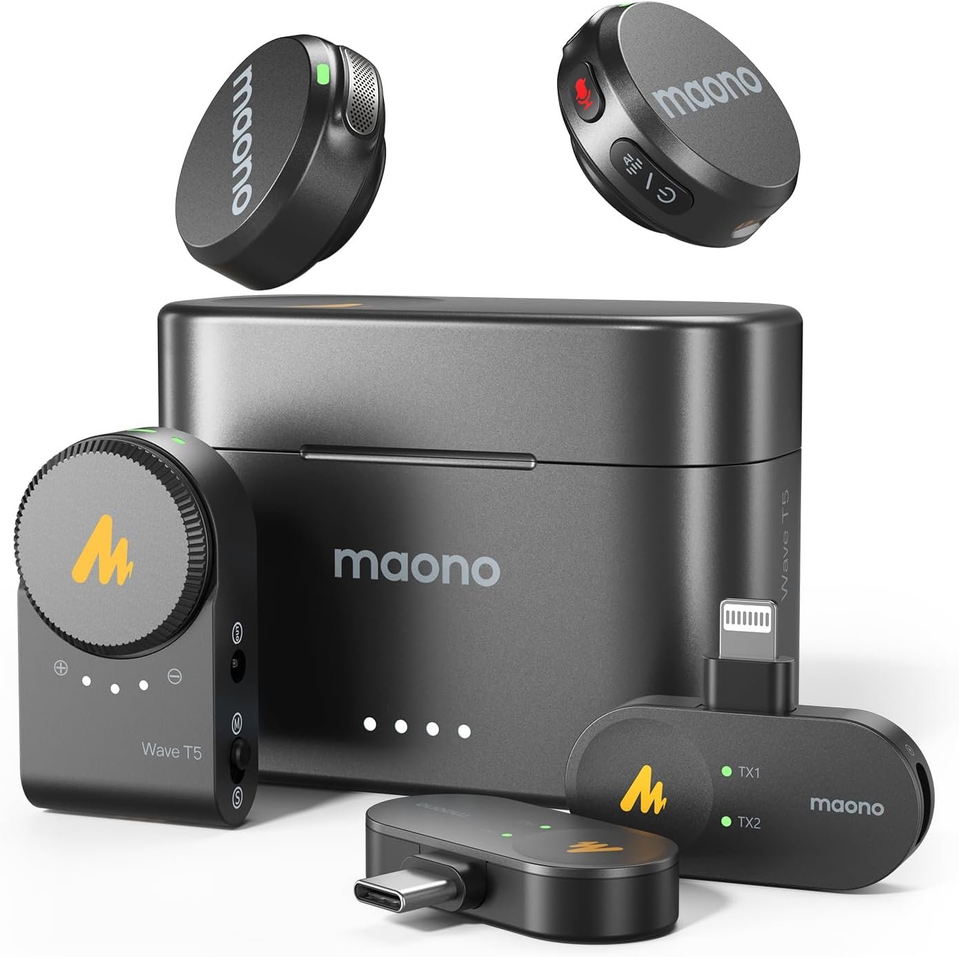 MAONO Wave T5 Wireless Lavalier Microphone for iPhone/Android/Camera/PC