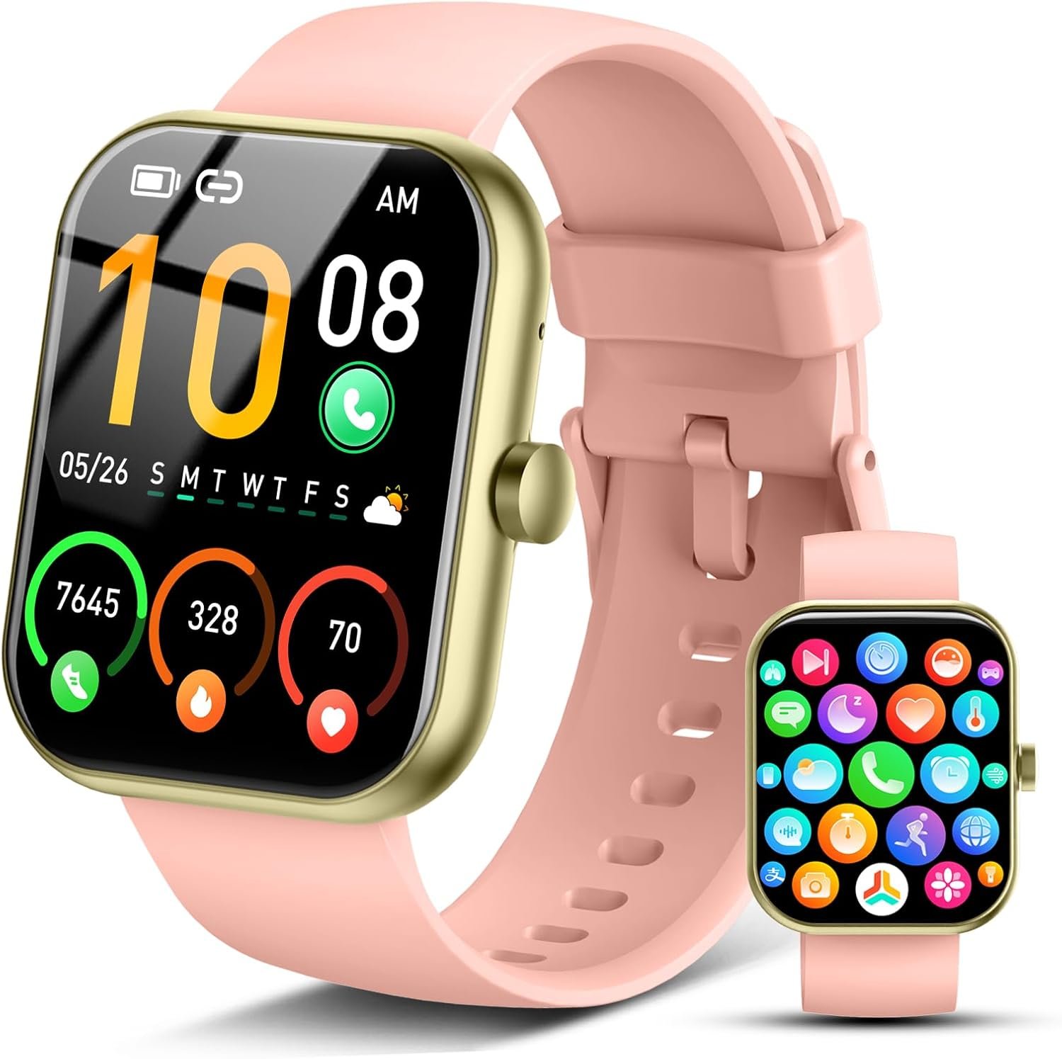 2026 Smart Watch for Men Women (Answer/Make Call), 1.96″ HD Fitness Tracker Running Watch, IP68 Waterproof,Pedometer, Sleep/Step/Activity/Heart Rate Monitor,110+ Sport Mode Smartwatch for Android,Pink
