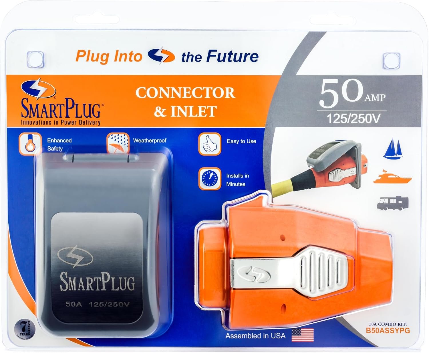 SmartPlug B50ASSYPG Combo Kit with Female Connector and Non-Metallic Inlet – 50 Amp, Gray