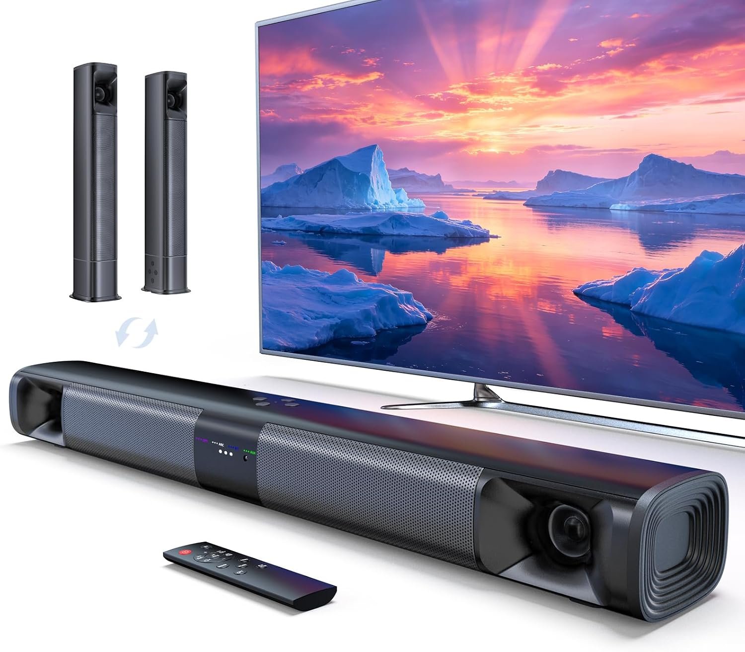 Sound Bar for Smart TV, 2‑in‑1 Detachable, 31″ 80W Surround Sound