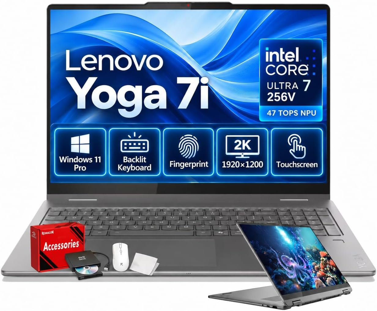 Lenovo Yoga 7i 2-in-1 Laptop, Copilot+ Ai Laptop 2026, 16″ 2K IPS Touch