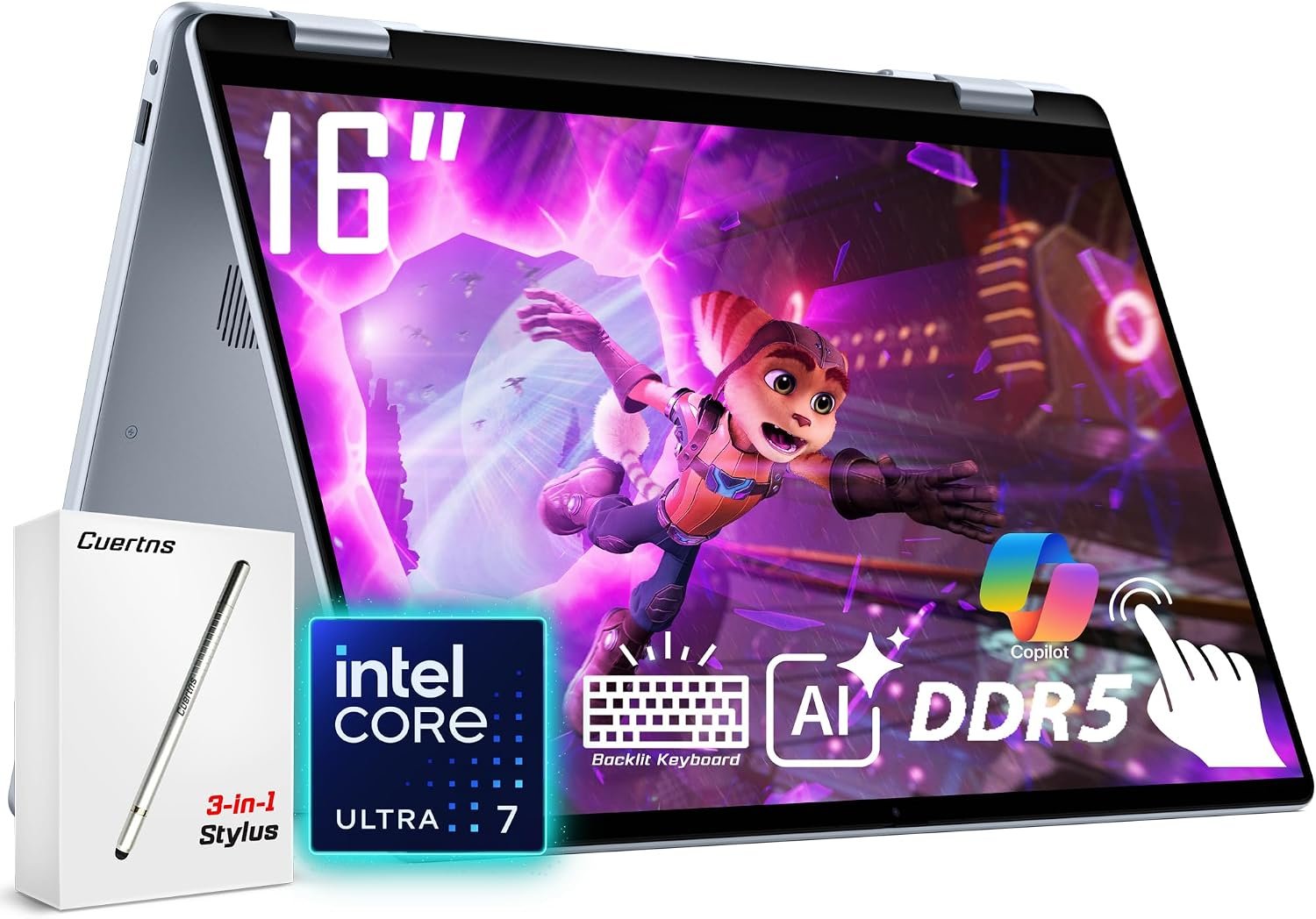 Dell 16 Plus 2-in-1 Laptop, 16″ 1920 x 1200 Touchscreen, Core Ultra 7 256V(>i9-13900H), AI Ready, Backlit Keyboard, 1080p Webcam, Wi-Fi 7, Windows 11 Pro, Ice Blue(16GB 8533MHz DDR5 RAM | 1TB SSD)