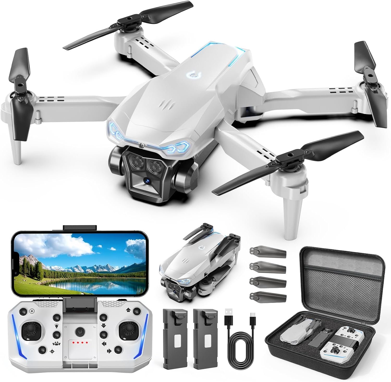 1080P Drone with Camera for Kids & Adults Beginners, Foldable FPV Quadcopter with One Key Takeoff/Landing, Gesture Control, 360° Flips, 2 Batteries, Toy Gift for Teen Boys and Girls